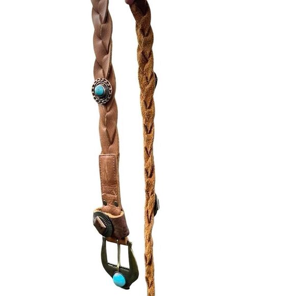✨Bebe cognac braided leather belt with turquoise details sz s/m✨ main image 9